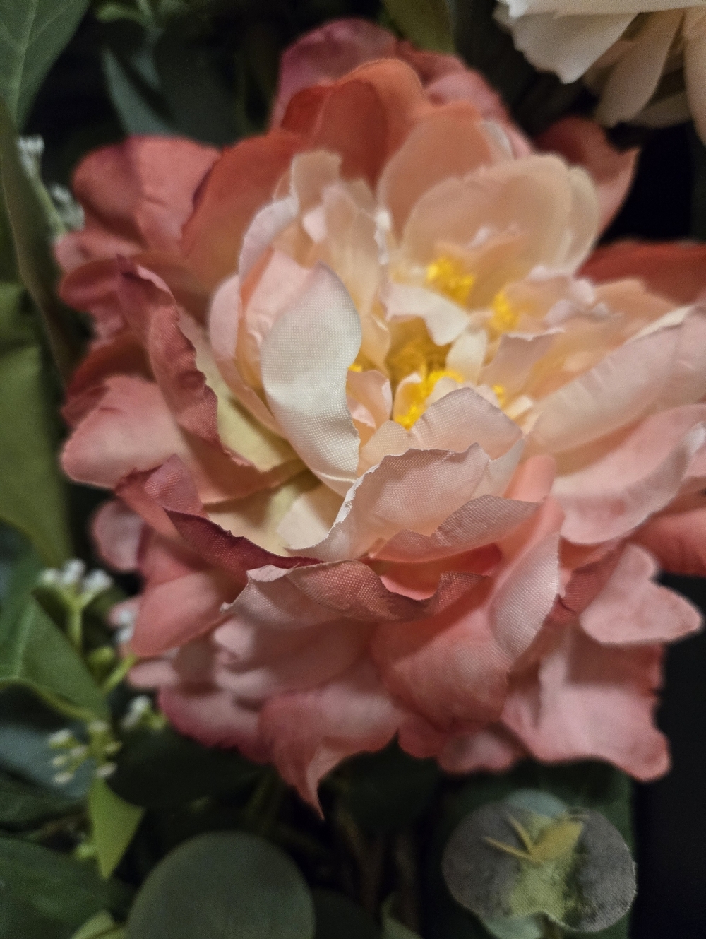 Spring Everyday Wreath  with Pink Peony, Renunculus, Greenery, and Striped Bow - Picture 2 of 5